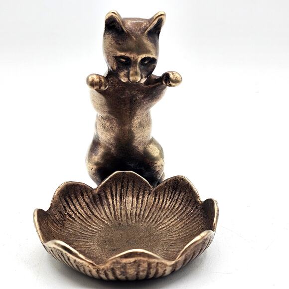 VTG SPI San Francisco Brass Cat Kitty Lotus Flower Trinket Dish Candle Holder - Picture 7 of 10